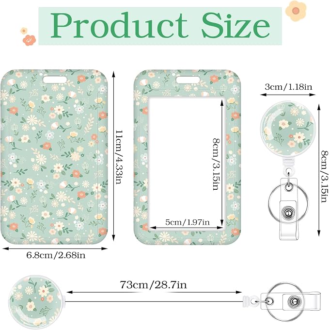3 Set Floral Pattern ID Badge Holder with Retractable Reel, Retractable ID Badge Holders with Clip Name Badge Holders for Teacher Nurse Doctor Student Office Workers
