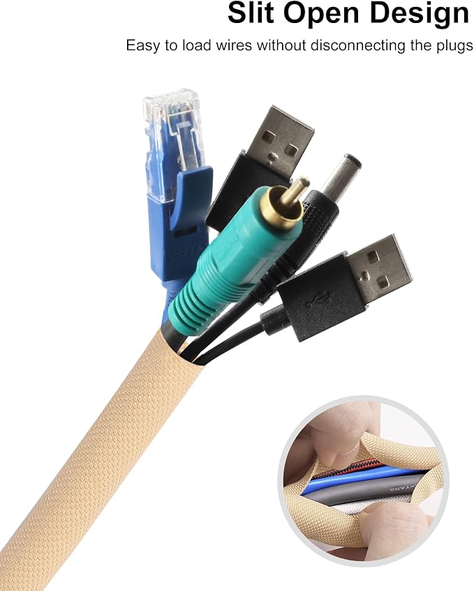Secbolt Cord Protectors from Pets No Chew, 10ft - 1/2 inch Ultra Durable Cord Covers for Pets, Bite-Resistant Cable and Wire Protector for Cats, Dogs, Rabbits - Beige