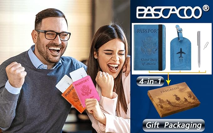 Passport Holder With Luggage Tag, Travel Essentials, Passport Cover | Passport Wallet, Travel Accessories, RFID Blocking, Synthetic Leather Card Case, International Must Haves, For Women Men