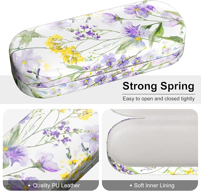 Hard Shell Leather Sunglasses Case,Classic Fashionable Cute Large Glasses Case for Women Men,Sunglass Eyeglasses