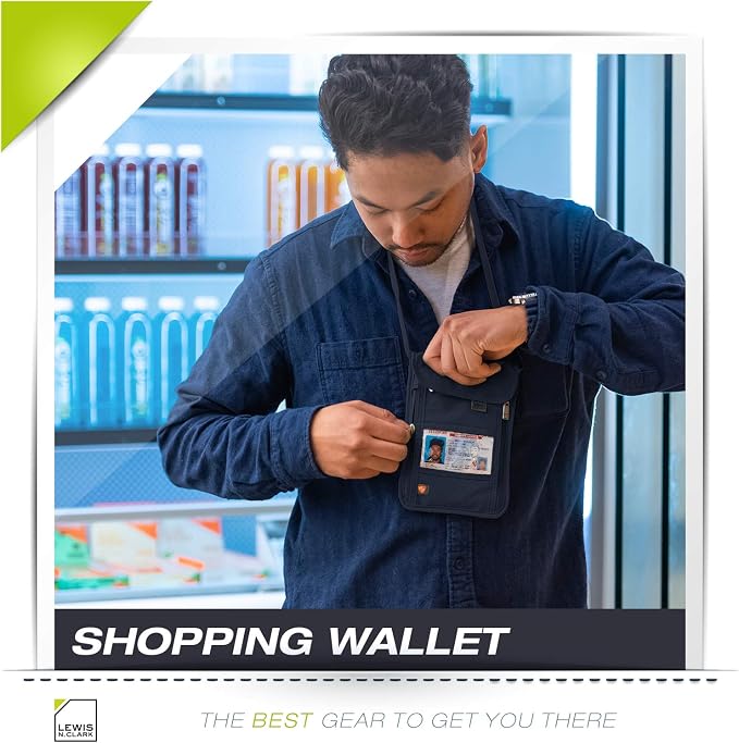 Lewis N. Clark Stash Neck Travel Wallet | RFID Blocking Passport Holder | Protect Personal Information | Navy