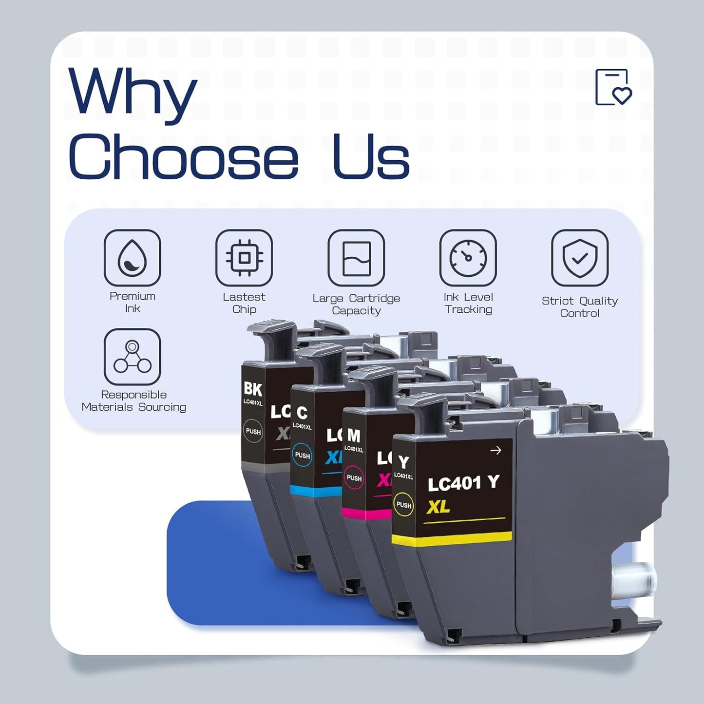 LC401XL LC401 High Yield MFC-J1010DW Ink Cartridges 8-Packs Compatible for Brother 401XL LC-401 Ink Cartridges Work with MFC-J1010DW J1170DW J1012DW J1800DW (2 Black, 2 Cyan, 2 Magenta, 2 Yellow)