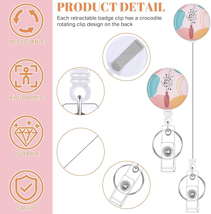 3 Set Boho Floral Badge Holder Retractable Reel ID Badge Holders with Clip Cute Badge Holders for Teacher Nurse Doctor Student Office Workers