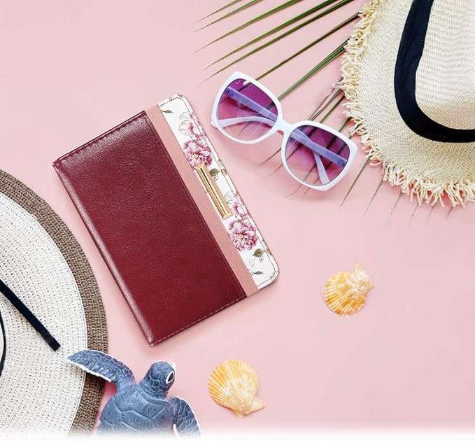 Coco Rossi Passport Holder for Travel Women Slim RFID Passport Cover Wallet | Travel Essentials, Passport Book Holders, Passport Wallet Cover Case, PU Leather, Cute, Thin, Spliced Design, Burgundy