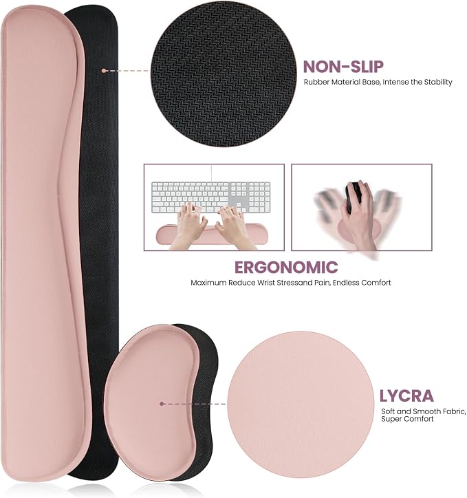 Desk Mat Set,3-in-1 Mouse Pad with Wrist Rest and Keyboard Pad | 35.4" x 16.9" Ergonomic Keyboard and Mouse Pad Set, Memory Foam Keyboard Wrist Rest, Waterproof Computer Mat, Pink
