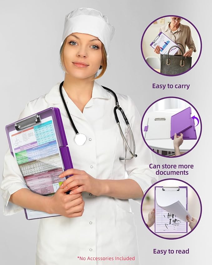 Clearview Clipboard with 2 Storage, Dry Erase 8.5x11 Heavy Duty ClipBoards - High Capacity Coaches Clip Board with Pen Holder - Side Opening Plastic Nursing Clip Case (Dark Purple)