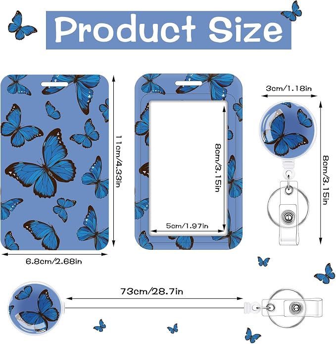 3 Set Butterfly Badge Holder with Retractable Reel, Retractable ID Badge Holders with Clip Name Key Card Holder Case for Nurse Doctor Teacher Office School