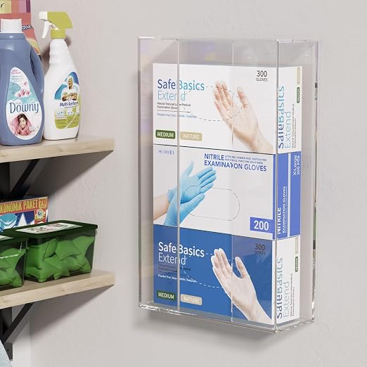 Acrylic Glove Dispenser Wall Mount, Clear Plastic Glove Rack Floating Triple Gloves Box Holder 16.1'' X 10.2'' X 3.8'', Capacity Of 3 Glove Boxes