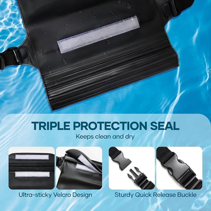 Waterproof Bag Fanny Packs for Women, Floating Beach Bags 2PCS | Floating, ideal for Beach, Boating & Kayaking&Fishing&Diving, Durable Material, Phone & Passport Pouch(black&black)