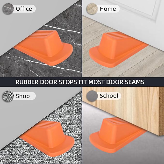 4 Pack Premium Rubber Door Stoppers Wedge, Door Stops for Carpet Heavy Duty Door, for Bottom of Door on Tile, Concrete, Carpet, Wooden Floor (Orange)