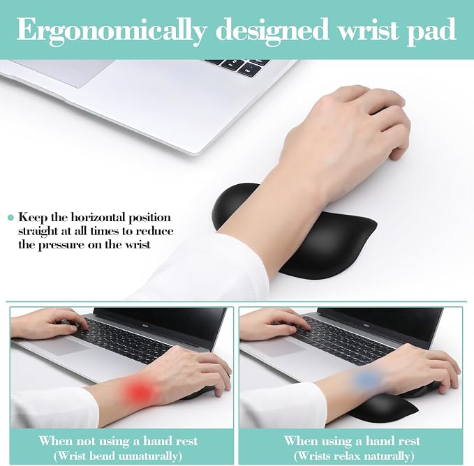 Ergonomic Wrist Rest for Computer Keyboard and Mouse Set with Wrist Support | Leather Memory Foam Mouse pad Rests for Pain Relief, Non-Slip, Desk Wrist Pad for Office Home (Black)