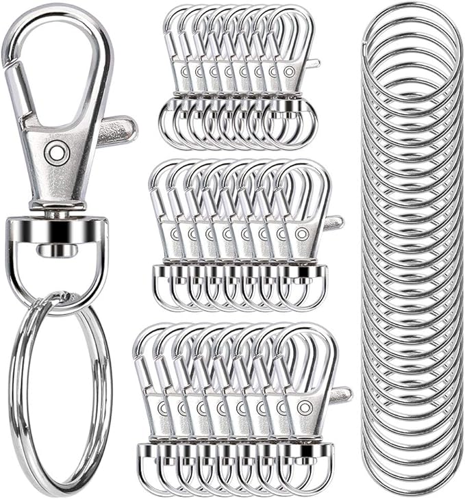 100PCS Swivel Snap Hooks with Key Rings, Premium Metal Swivel Lobster Claw Clasps Assorted Sizes (Large, Medium, Small) for Keychain Clip Lanyard, Jewelry Making, Crafts, Silver