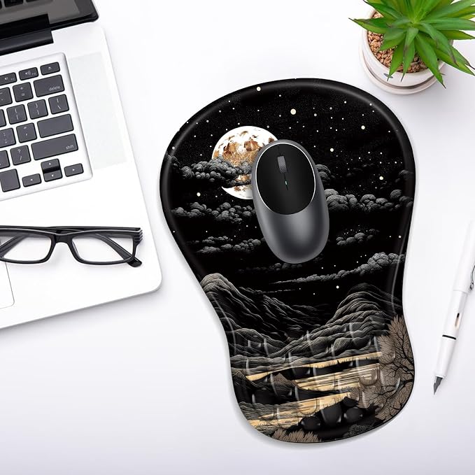 YIWEI Ergonomic Mouse Pad with Wrist Rest for Carpal Tunnel Pain Relief | Memory Foam Wrist Support,Non-Slip Rubber Base, Keyboard Computer Mousepad,Lycra Cloth Surface,Gaming Home Office