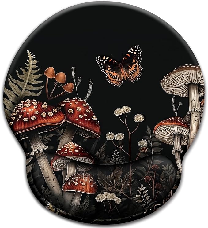 LIMKRIAN Ergonomic Mouse Pad with Gel Wrist Rest, Mushroom Desk Decor | Non-Slip PU Base, Smooth Surface, Cooling Gel Eases Wrist Pain, Cute Mousepad for Laptop, Computer, Office Desk Accessories