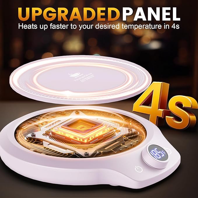 Fast Heating Mug Warmer - 4 Temp Settings & 1-12H Timer, Coffee Cup Warmer Plate for Desk Auto Shut Off, Ideal Beverage Warmer Gift for Coffee, Tea, Milk (Purple)