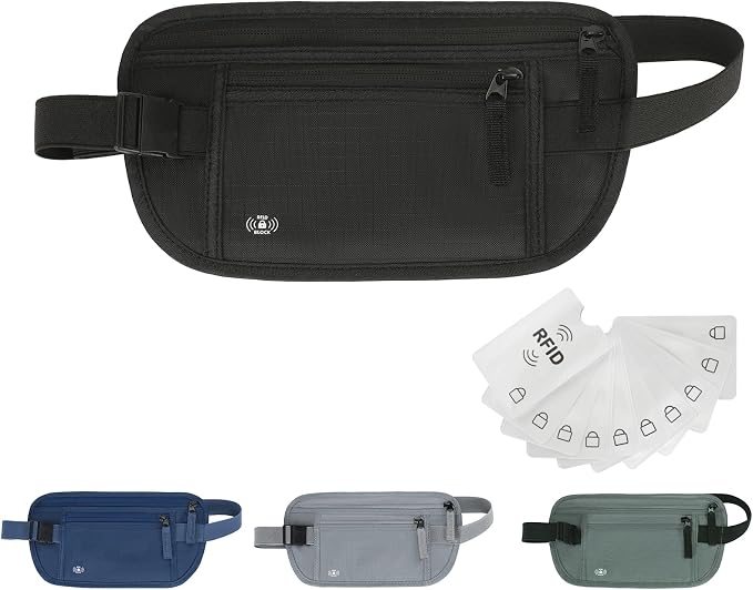 Money Belt for Travel, RFID Blocking, Hidden Money Belt, Passport Holder for Travel (Black)