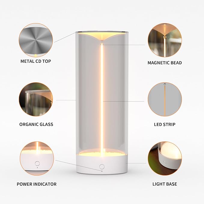 Minimalist Desk Lamp, Cordless Table Lamp, LED Nightstand Light, White