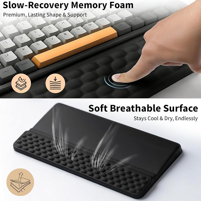 Keyboard Wrist Rest Stand Pad, Soft Memory Foam Ergonomic Computer Wrist Support, Keyboard Riser Hand Rest Cushion Holder Gaming Typing Coding Desk Accessories for Home Office School（Black）