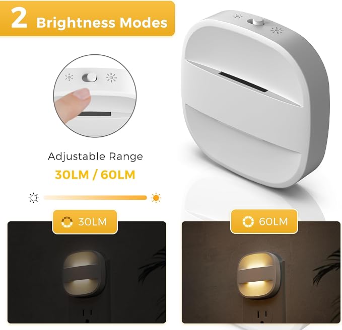 L LOHAS LED Night Lights Plug into Wall, Dimmable Night Light with Dusk to Dawn Sensor, Nightlight for Bathroom Night Light, Hallway, Kitchen, 3000K Soft White, Foldable 6 Pack