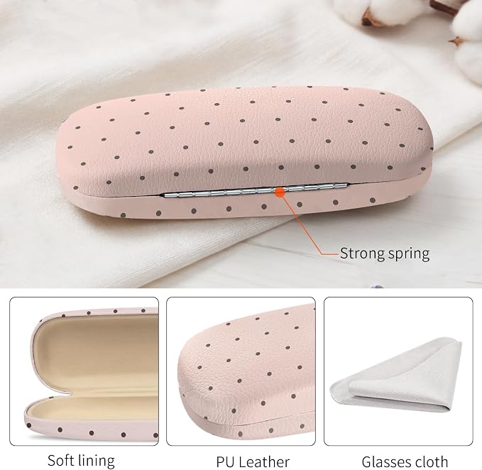 Glasses Case Hard Shell, Cute Sunglasses Case for Women Leather Protective Case for Eyeglass with Cleaning Cloth