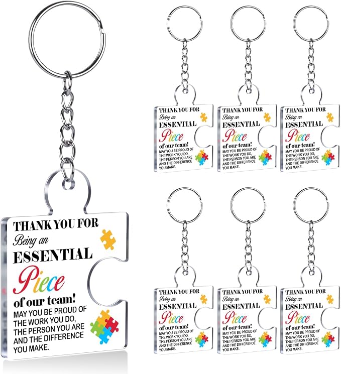 Team Appreciation Gifts Bulk Thank You Keychains for Coworkers | Gift Set for Employee, Staff, Teachers, Teamwork Puzzle Piece Keyring, Acrylic