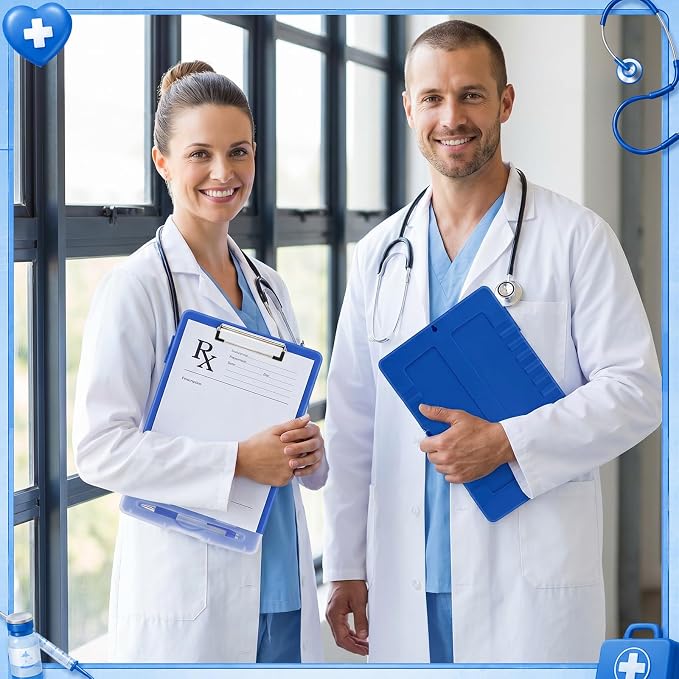 Crtiin 6 Pcs Colored Clipboard with Storage, 8.5 x 11 Inch Heavy Duty Plastic Nursing Clipboard Folder with Pen Holder A4 Medical Holder for Nurse Doctor Teacher Office (Dark Blue)