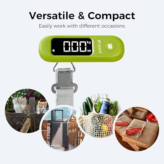 pack all Digital Luggage Scale for Travel, 110Lbs Capacity, 0.1Lb Precision | Handheld, Backlit LCD Display, Lb/Kg/Oz Conversion, Tare Function, Battery Included, Apple Green