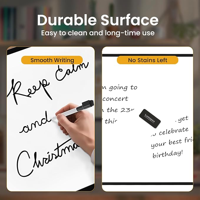 Dry Erase Board for Wall, 24" x 18" Double-Sided Hanging Magnetic Whiteboard with 6 Markers, 6 Magnets and 3 Mini Sticky Notes, Presentation Board for School, Home, Office, Black Frame