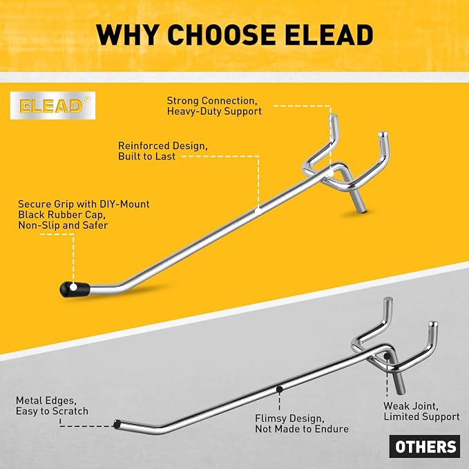 ELEAD 55-Piece 4 Inch Pegboard Hooks, Heavy Duty Peg Board Organizer Accessories, Peg Board Tool Hangers Fit for 1/4" and 1/8" Pegboard Hanging Tools Garage, Workshop, and Craft Storage