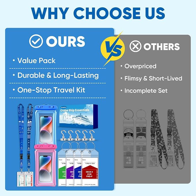 Cruise Essentials 2026,Cruise Must Haves Kit,Magnetic Hooks,Lanyards,Luggage Tags,Waterproof Phone Pouches,Travel Essentials
