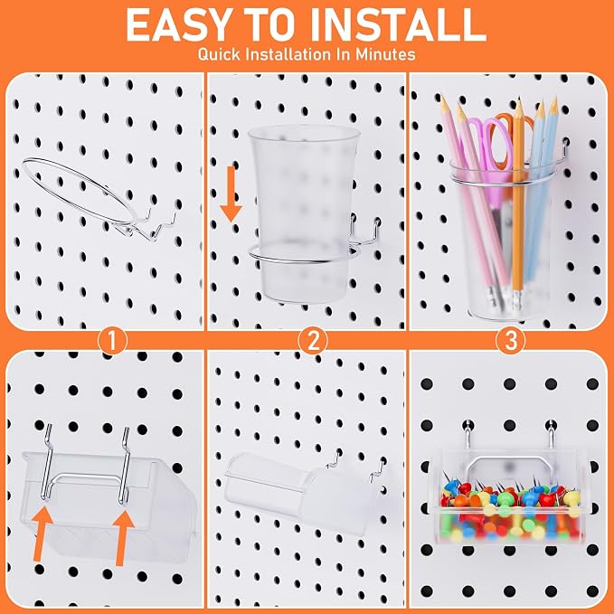 INCLY 70PCS Metal Peg Board Kit with 1/4" Pegboard Accessories | 4 Pack Panels, Bins, Cups and Peg Board Hooks, Paper Towel Holder, Pegboard Wall Organizer, For Craft Room, Office, Sewing