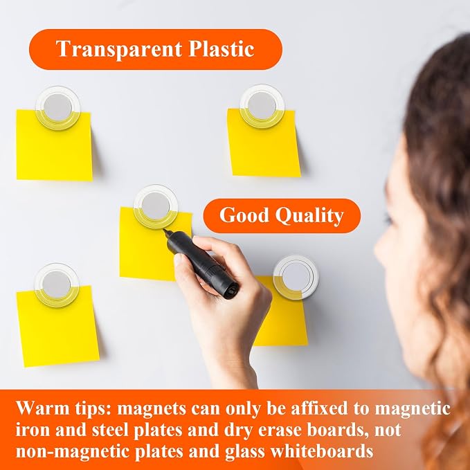 Outus 45 Pieces Clear Round Whiteboard Magnets 3 cm Refrigerator Magnets Dry Board Mini Fridge Teacher Supplies for Home Offices