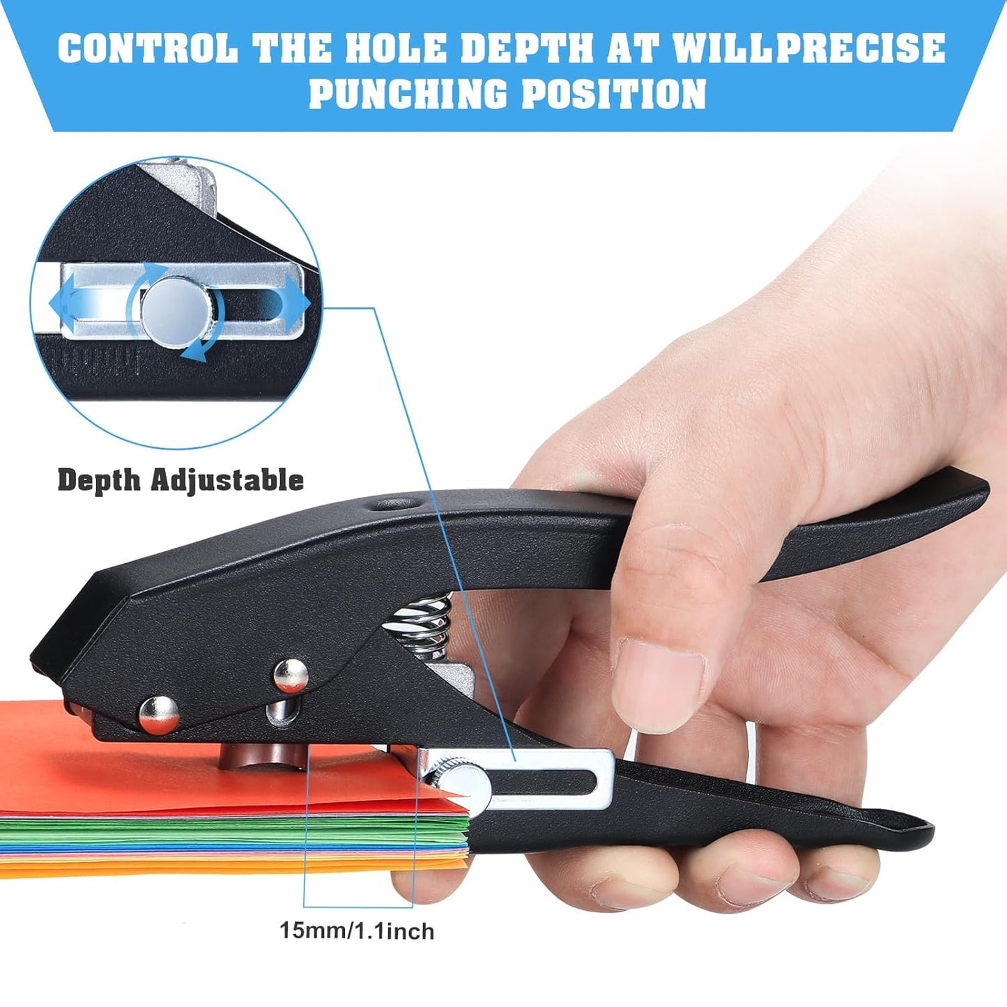 Hole Punch,Heavy Duty Hole Puncher Single,Paper Punch Portable Hand Held Long Hole Punch for Paper Cards Plastic Cardboard (10MM)