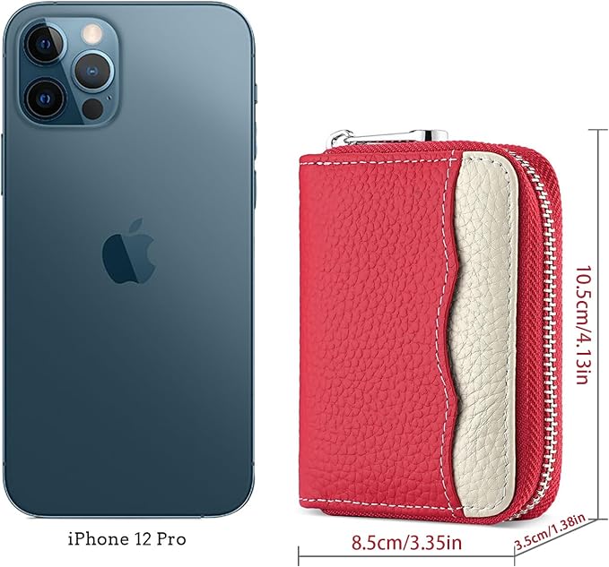 Linno RFID 20 Slots Credit Card Holder Genuine Leather Small Wallet for Women or Men with Zipper