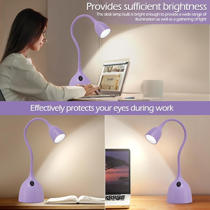 EJIAXIN Gooseneck Desk Lamp 360° LED Flexible Reading Light Small Desk Lamps for Small Spaces Home Office Bedroom College Dorm Desk Bookshelf Nightstand Table Lamp (Purple)