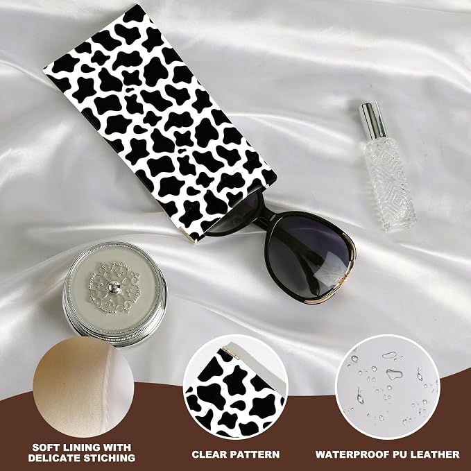 Anikathy 2Pcs Sunglass Eyeglass Glasses Case Soft PU Leather with Cleaning Cloth Cute Glasses Pouch Bag for Men Women Girs