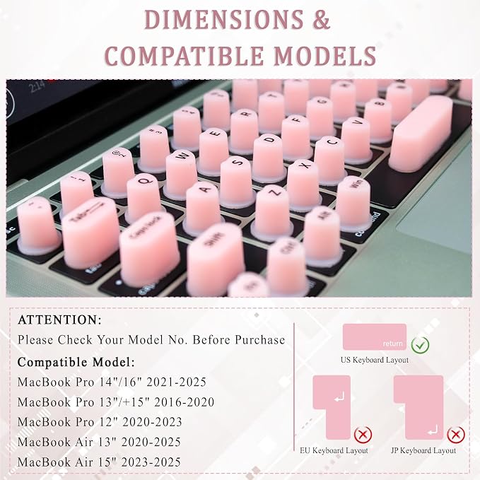 Keyboard Cover for Long Nails, Acrylic Gel Nails - Silicone Keyboard Protector Skin with Raised Keys for Typing and Gaming, Compatible with MacBook Pro/Air 13"/14"/15"/16" 2020-2025 (Pink)