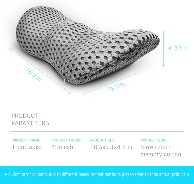Lumbar Support Pillow for Office Chair, Memory Foam Lumbar Pillow for Lower Back Pain Relief (Grey)