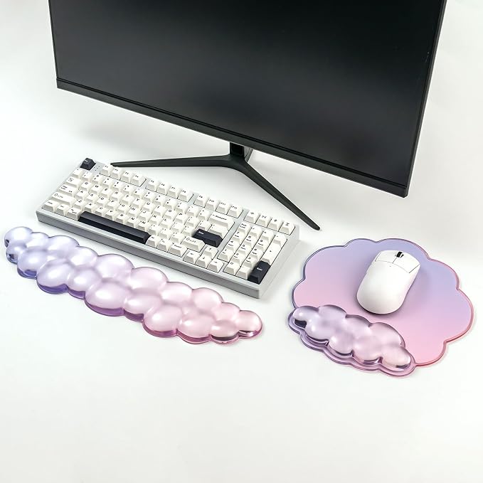 Gel Cloud Mouse Pad with Wrist Rest for Keyboard and Mouse - Gradient Purple Pink Ergonomic Cloud Mouse Pad Office Accessories for Computer/Laptop/Gaming/Home/Office/Typing Pain Relief