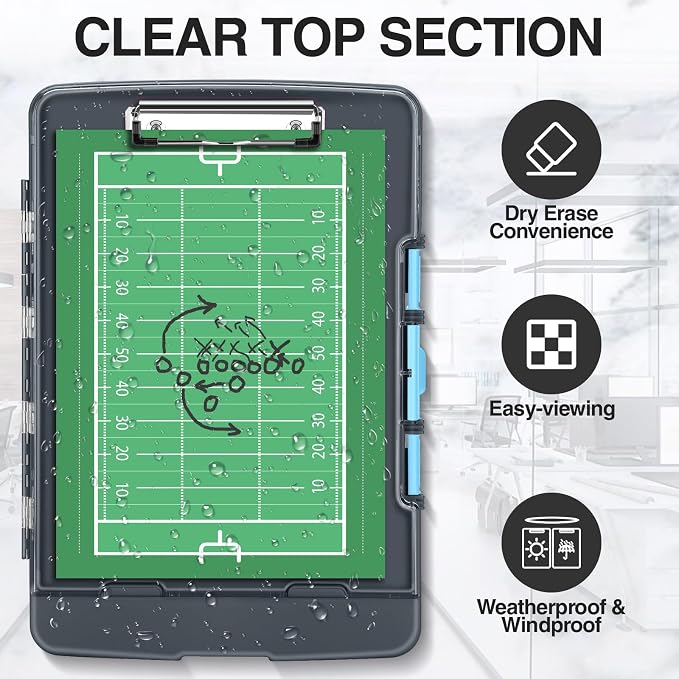 Sooez Original Clipboard with Dual Storage, Heavy Duty Clip Boards 8.5x11 | Dual Compartment, Clearview, Dry Erase, High Capacity, Real Hinge, High Capacity, Pen Holder, Coach School & Office Supplies