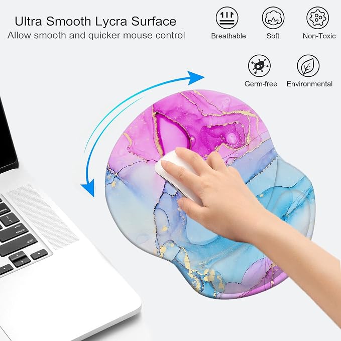 Mouse Pad with Wrist Support, Non Slip Mousepad Wrist Rest for Office, Computer, Laptop & Mac-Comfortable & Lightweight Ergonomic Support Mouse Mat(DL-Pink Blue Marble-3)