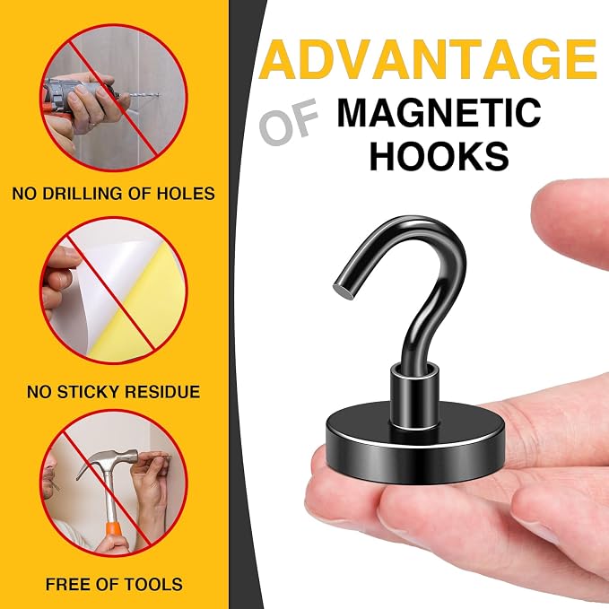 DIYMAG Magnetic Hooks, 120lbs 10pcs Cruise Cabin Essentials Heavy Duty Black