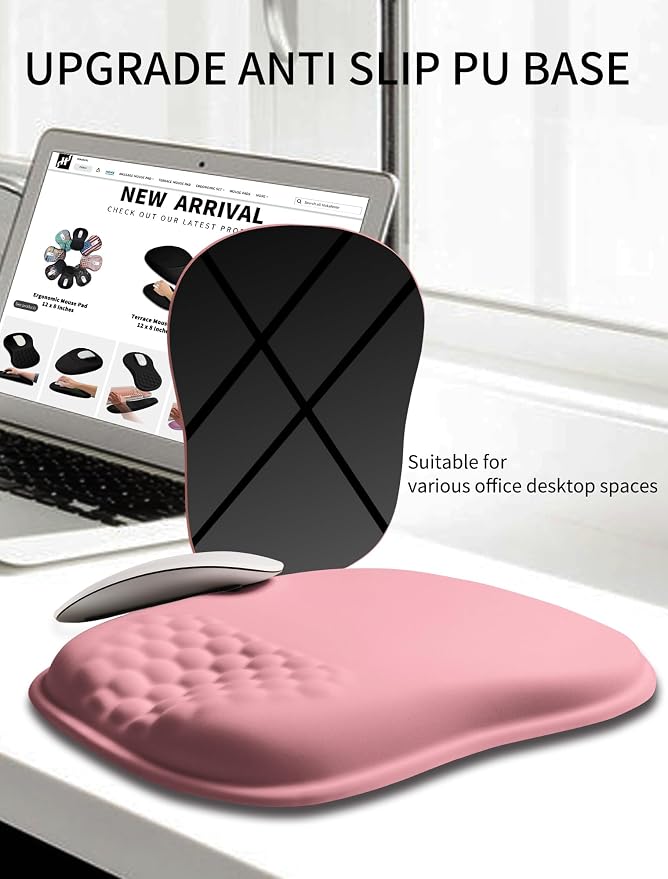 Hokafenle Ergonomic Wrist-Hugging Mouse Pad Wrist Support, U-Shaped Holding Wrist Rest Mousepad for Carpal Tunnel Pain Relief with Cushioned Memory Foam Slope Massage Bulge (Classic 10.2x8.3 in,Pink)