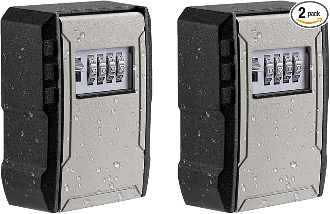 UPGRADE Extra Large Capacity Key Lock Box, Weatherproof Wall Mount Key Box for Car Keys, Fob, House Keys, Key Safe Security Storage Lock Box for Indoor, Outdoor, Garage, Garden, Store (2 Pack, Grey)