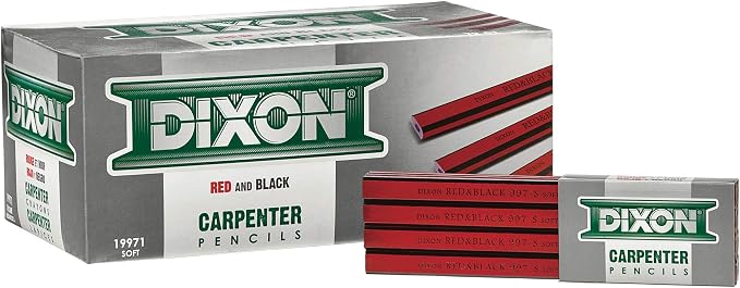DIXON Industrial Carpenter Pencils, Soft Graphite Core, Red/Black, 7", 12-Pack (19971)