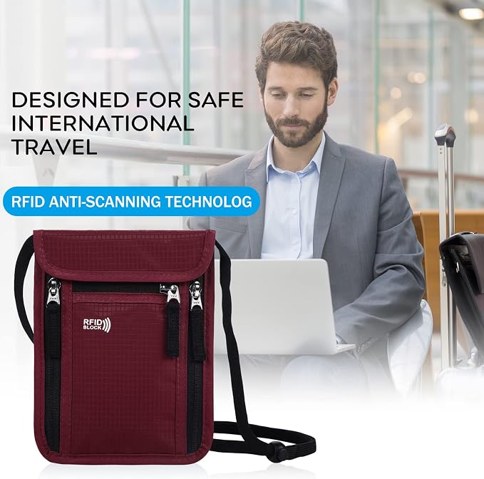 Travel Pouch Neck Wallet Family Passport Holder Organizer Case with RFID Blocking | Family Passport Holder