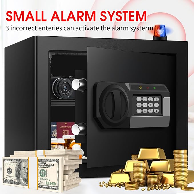 1.8 Cub Fire Proof Safe for Home Documents, Anti-Theft Digital Security Box with Electronic Keypad Lock and Spare Key, Small Safes for Home Use Fire and Water proof for Money Jewelry Valuables