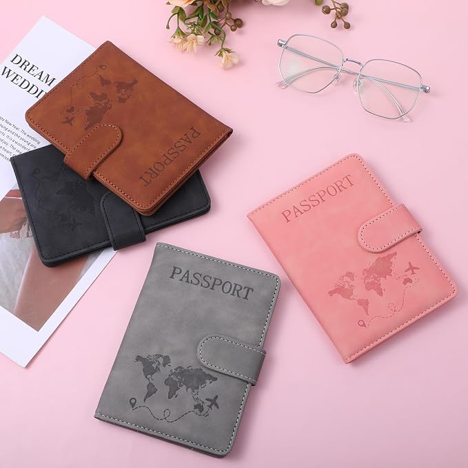 8 Pack Passport Holder for Travel, Passport Wallet Cover Case Waterproof RFID Blocking Passports Holders with Pen Holder Travel Must Haves Accessories, Passports Book Holders for Women and Men