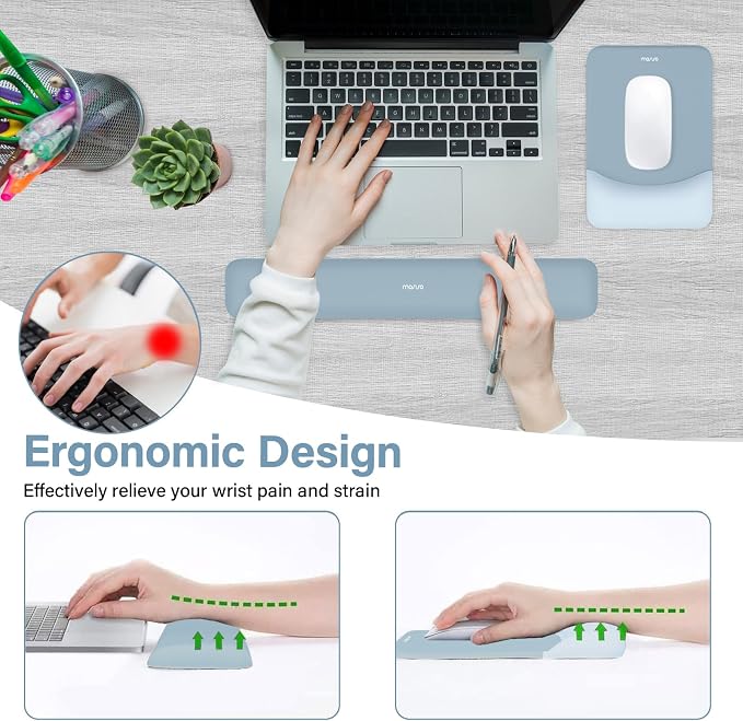 MOSISO Wrist Rest Support Mouse Pad & Keyboard Set, Aquamarine | Rectangular Ergonomic Mousepad, Non-Slip Base, Home/Office Pain Relief & Easy Typing, Neoprene Cloth & Raised Silicone Lining