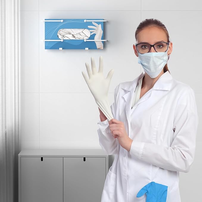 Glove Box Dispenser Wall Mount, Metal Tissue Holder, White | Wall Mount Glove Holder Organizer for Disposable Glove Box & Tissue Box, For Lab, Kitchen, Bathroom, Garage